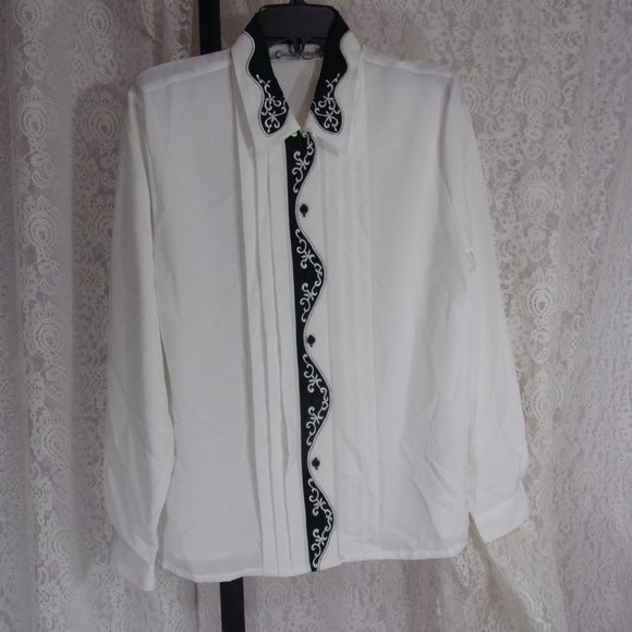 Claudia Richard Tops - Claudia Richards, Classic Dressy Blouse, White Black, Size 10